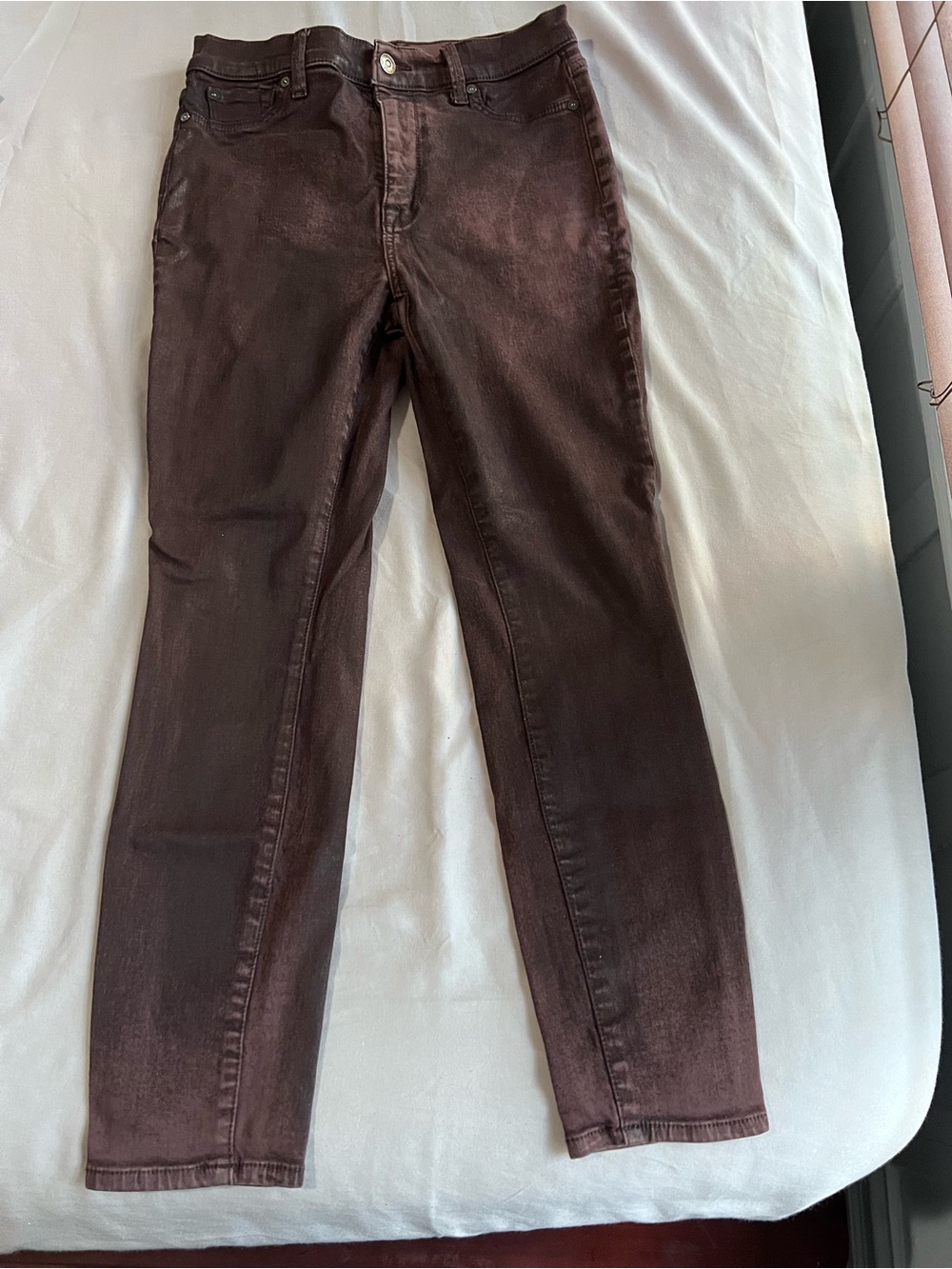 7 For All Mankind b(air) Coated Skinny Jeans in Dark Brown/Bronze size 28